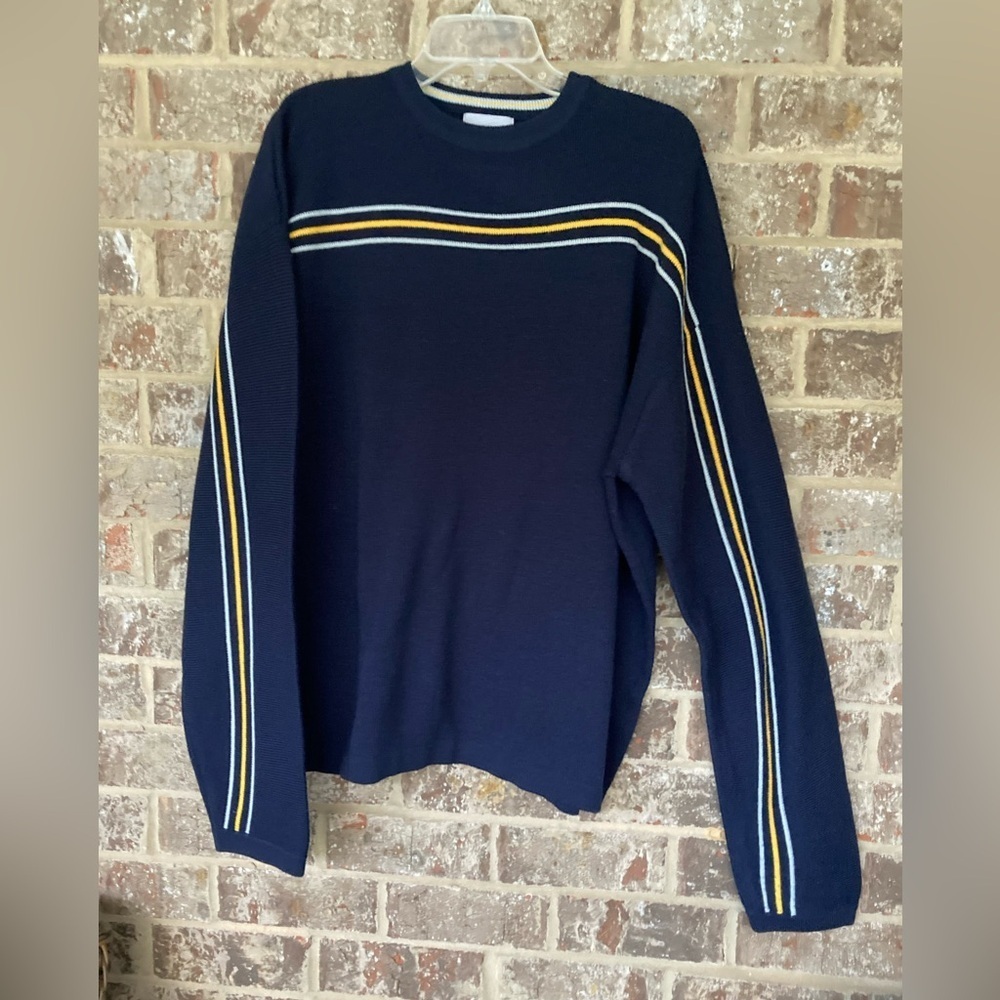 Point Zero XL Sweater Y2K Vintage Navy Yellow Acrylic